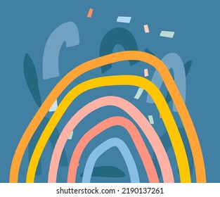 Hand drawn vector abstract stock graphic illustrations poster or print with positive bright colored groovy rainbow isolated on color collage background.Psychedelic modern concept design.
