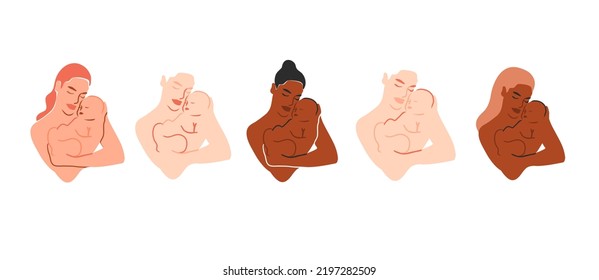 Hand drawn vector abstract stock graphic contemporary line art,aesthetic fashion illustrations collection set with beautiful modern pregnant woman with a newborn in simple trendy style,for branding.