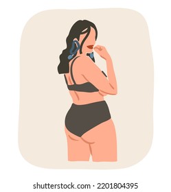 Handgezeichnete, abstrakte Stockflachgrafik zeitgenössischer ästhetischer Modegrafik mit böhmischer, schöner, moderner und größer weiblicher Böhmischer in schlichtem minimalistischem Stil.Fashion Frau Design Konzept.