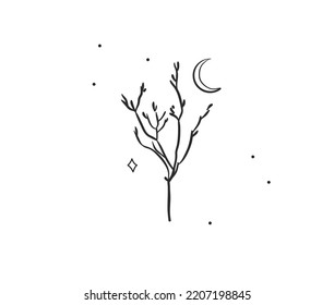Gráfica plana de material abstracto de vectores dibujado a mano con un mínimo elemento logotipo,línea bohemiana de hojas silueta de ramas para marca,aislado en fondo blanco.Concepto de logotipo orgánico.