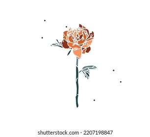 Hand drawn vector abstract stock flat graphic illustration with logo element of line flower art of peony in simple style for branding,isolated on white background.Sacred magic boho feminine concept.
