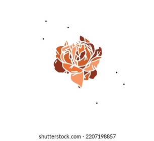 Hand drawn vector abstract stock flat graphic illustration with logo element of line flower art of peony in simple style for branding,isolated on white background.Sacred magic boho feminine concept.