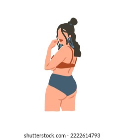 Hand drawn vector abstract stock flat graphic contemporary modern art,aesthetic fashion illustration with bohemian,beautiful modern female portrait,simple trendy style.Woman design concept art.