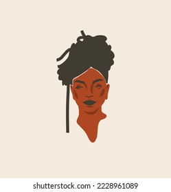 Hand drawn vector abstract stock flat graphic contemporary modern art,aesthetic fashion illustration with bohemian,beautiful modern female portrait,simple trendy style.Woman design concept art.