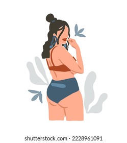 Hand drawn vector abstract stock flat graphic contemporary aesthetic fashion illustration with beautiful modern plus size female in simple trendy minimal style isolated.Woman body design concept art.
