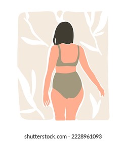 Hand drawn vector abstract stock flat graphic contemporary aesthetic fashion illustration with beautiful modern plus size female in simple trendy minimal style isolated.Woman body design concept art.