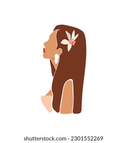 Hand drawn vector abstract stock flat graphic contemporary aesthetic fashion illustration with bohemian,beautiful modern female portrait in simple trendy minimal style isolated on white background.