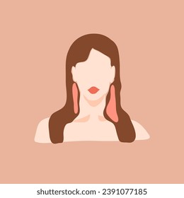 Hand drawn vector abstract stock flat graphic contemporary line art,aesthetic fashion illustration with bohemian,beautiful modern female portrait in simple trendy style isolated on pastel background.