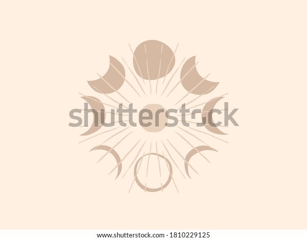 Hand drawn vector\
abstract stock flat graphic illustration with logo elements ,moon\
and sun , magic line art in simple style for branding ,isolated on\
white background