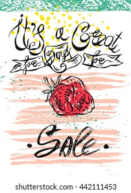 Hand drawn vector abstract template card for Summer sale.Design element for summer food sale,fruit sale,organic food store sale or shopping sale,holidays sale,farmer market sale