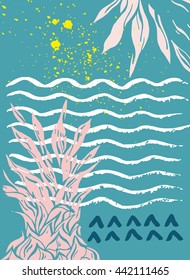 Hand drawn vector abstract textured pineapple card template.Paint texture background,artistic picture.Summer card.Pineapple vector.Design for organic farming,meal and drink,diet menu,cafe,food poster