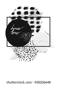Hand drawn vector abstract textured marble card template in monochrome colors.Geometric design for poster, brochure or business card