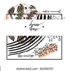 Hand drawn vector abstract textured template card with place for your text isolated on white background.Autumn mood.