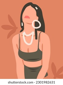 Hand drawn vector abstract trendy graphic contemporary modern art,aesthetic fashion illustration with bohemian,beautiful modern female,minimalistic trendy style. Vector woman body abstract drawing.