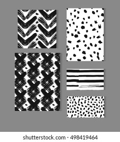 Hand drawn vector abstract tribal modern unusual cards set template with black brush pattern textures.Use for cards,invitations,greeting cards,covers,brochures,save the day,wedding,birthday,bridal