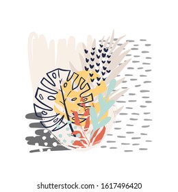 Hand drawn vector abstract tropical leaves background isolated on white. Vector hand draw tropical leaves  background  for paper, cover, fabric, interior decor.