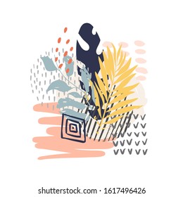 Hand drawn vector abstract tropical leaves background isolated on white. Vector hand draw tropical leaves  background  for paper, cover, fabric, interior decor.