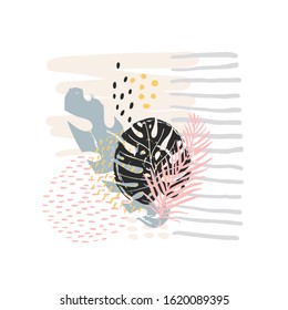 Handgezeichnet, Vektorgrafik abstrakte tropische Blätter Hintergrund einzeln auf Weiß. Vektor Hand zeichnen tropische Blätter Hintergrund für Papier, Deckel, Stoff, Inneneinrichtung.