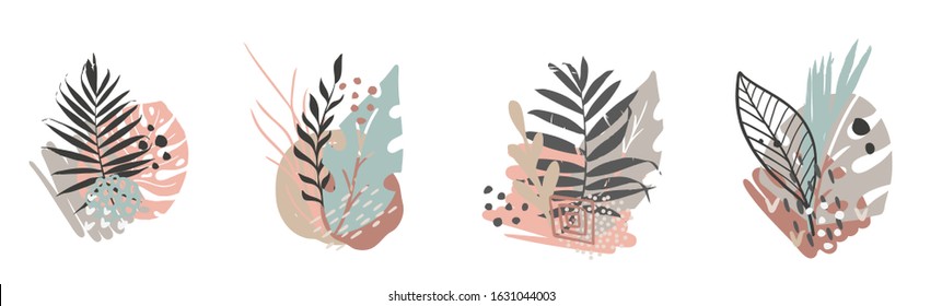 Hand drawn vector abstract tropical leaves background isolated on white. Vector hand draw tropical leaves  background  for paper, cover, fabric, interior decor.