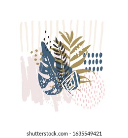 Hand drawn vector abstract tropical leaves background isolated on white. Vector tropical leaves  background  for paper, cover, fabric, interior decor.