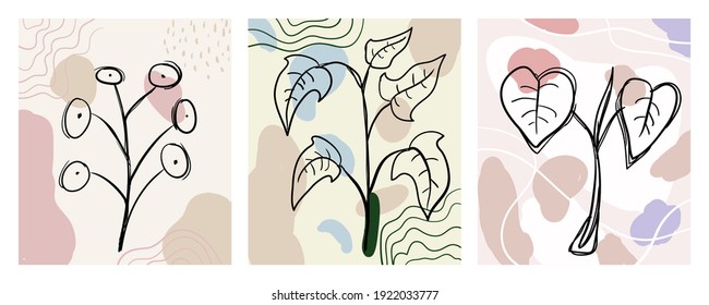 Fondo de hojas tropicales abstractas de vector dibujado a mano