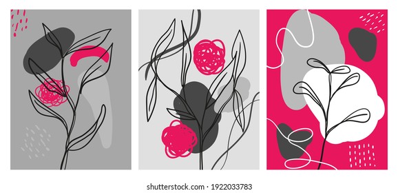 Fondo de hojas tropicales abstractas de vector dibujado a mano