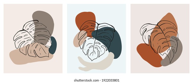 Hand drawn vector abstract tropical leaves background