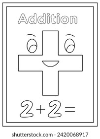 Hand drawn vector of addition coloring page, numerical digits