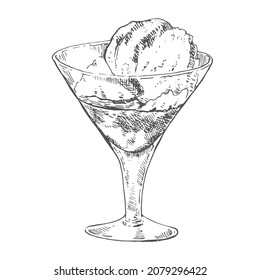 Ilustración de affogato vector dibujado a mano. Helado con café y dulces. Sabroso postre de café frigorífico italiano. Imágenes de contorno aisladas para diseño, embalaje, menú