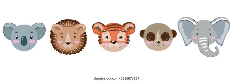 Retrato de animales africanos vector dibujado a mano. Arte de guardería.