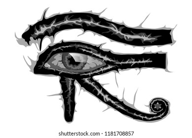hand drawn vector all-seeing Eye of Horus. Mysterious and full of magic ancient symbol. Black, white vector illustration in vintage style isolated on white.