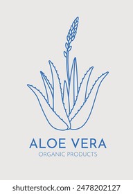 Hand drawn vector aloe vera illustration. Line art, retro. Plants and herbs for cosmetics. Logo template.