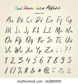 hand drawn vector alphabet black letters on white paper texture