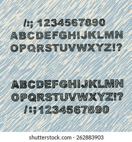 hand drawn vector alphabet bold letters on strokes texture