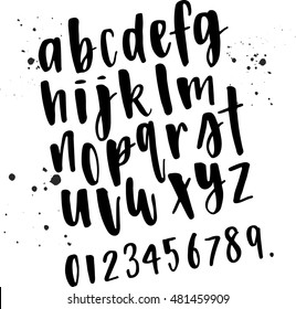 Hand drawn vector alphabet. Hand drawn calligraphy letters. Lettering