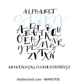 Hand drawn vector alphabet. Hand drawn calligraphy letters. Letters of the alphabet written with a brush. Ink illustration. Modern brush calligraphy. Isolated on white background. 