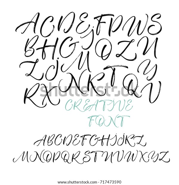 手書きのベクトルアルファベット 手書きの書状 筆で書かれたアルファベットの文字 インクイラスト 現代の書道 手書きの書体 テクスチャーのある文字 のベクター画像素材 ロイヤリティフリー