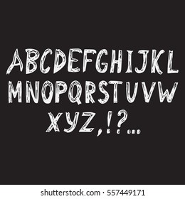 Hand drawn vector alphabet. Doodle set of decorative elements, lettering.