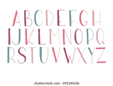 Hand drawn vector alphabet with dots isolated on white background.