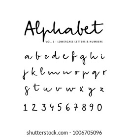 Hand Drawn Vector Alphabet, Font, Isolated Lower Case Letters And Numbers Written With Marker Or Ink. Calligraphy, Lettering.