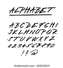 Hand drawn vector alphabet, font, isolated upper case letters, numbers written with marker or ink