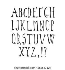 Hand drawn vector alphabet, font, isolated upper case letters written with marker or ink 