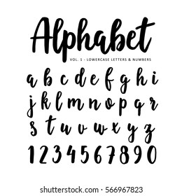 Hand Drawn Vector Alphabet, Font. Isolated Letters And Numbers Written With Marker Or Ink. Brush Script.
