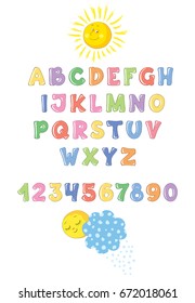 Hand drawn Vector Alphabet with Funny Illustrations