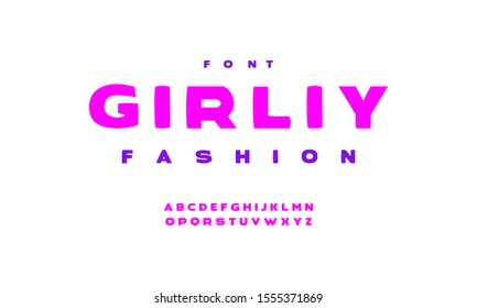 Hand drawn vector alphabet. Vector girly style. Happy birthday text with hot pink color. Font design for girls name. Picture for birth invite card, inscription on t shirt.