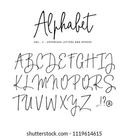 Hand drawn vector alphabet. Modern monoline signature script  font. Isolated upper case letters, initials written with marker, ink. Calligraphy, lettering.