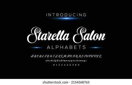 Hand drawn vector alphabet. Modern monoline signature script font. Starella Salon Signature Font