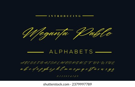 Hand drawn vector alphabet. Modern monocline signature script font. Elegant Signature Font. Best Alphabet Beautiful Calligraphy Signature Font lettering handwritten