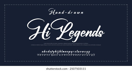 Alfabeto de Vector dibujado a mano. Fuente de script de firma monoline moderna. Elegante fuente de firma. Mejor Alfabeto Hermosa Caligrafía Firma Letra de fuente escrita a mano