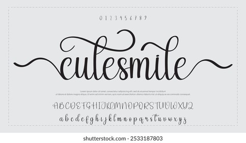 Hand drawn vector alphabet. Modern monoline signature script font. Elegant Signature Font. Best Alphabet Beautiful Calligraphy Signature Font lettering